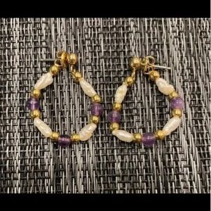 Vintage Hoop Stone Earrings